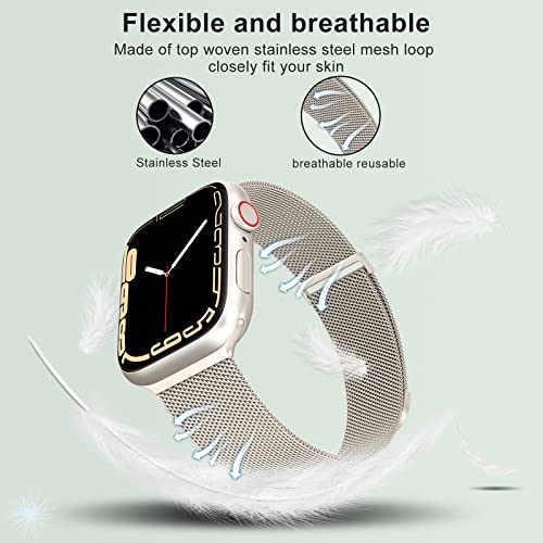Marge Plus Compatible with Apple Watch Band Series 9, Ultra 2, SE, Ultra 8 7 6 5 4 3 2 1 38mm 40mm 41mm 42mm 44mm 45mm 49mm Women and Men, Stainless Steel Mesh Loop Magnetic Clasp Replacement for