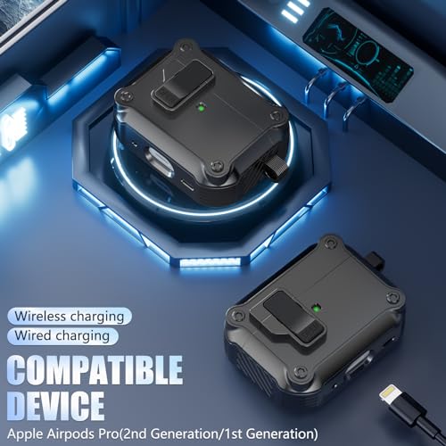 Pohgelan Compatible with AirPods Pro 2nd/1st Generation Case Cover,Automatic Snap Switch Secure for iPod Pro Charging Case (USB-C/Lightning Cable) (2023/2022/2019)