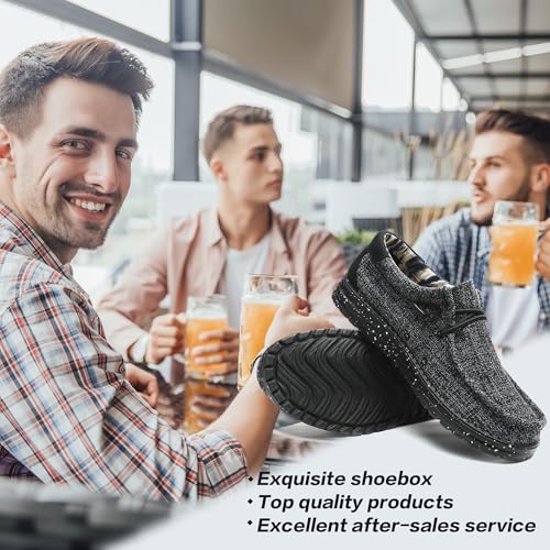 Men’s Machine Washable Slip On Lace Up Casual Loafer Breathable Travel Canvas Shoes for Men Comfortable and Stylish Summer Loafers Lightweight Black Size 7