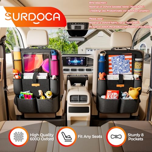 SURDOCA Upgraded Car Organizer with 11-inch Tablet Holder, 8 Pockets, Car Seat Protector for Road Trips - Car Storage and Organizers for Kids