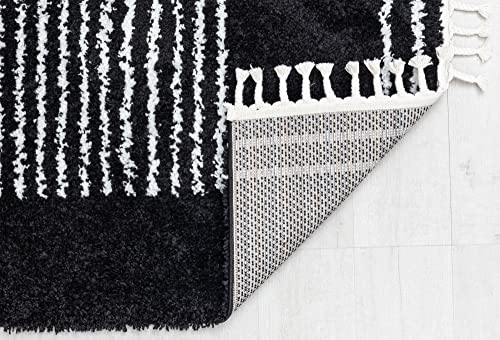 CosmoLiving by Cosmopolitan BT35A Ebony Twilight Stripe Shag Black Non-Shedding Living Room Bedroom Dining Home Office Area Rug, 2'6" x 4'
