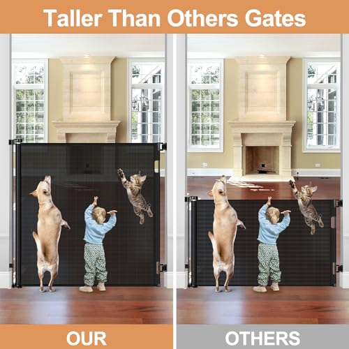 48" Extra Tall Retractable Baby Gates 55" Wide Retractable Dog Gate Tall Retractable Gate Extra Tall Baby Gate for Doorway Extra Tall Dog Gate for The House Extra Tall Pet Gate for Dogs Tall Mesh Gate