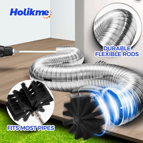 Holikme 16 Feet Dryer Vent Cleaner Kit, Upgrade Flexible Lint Brush with Drill Attachment, Extends Up to 16 Feet for Easy Cleaning,Use with or Without a Power Drill
