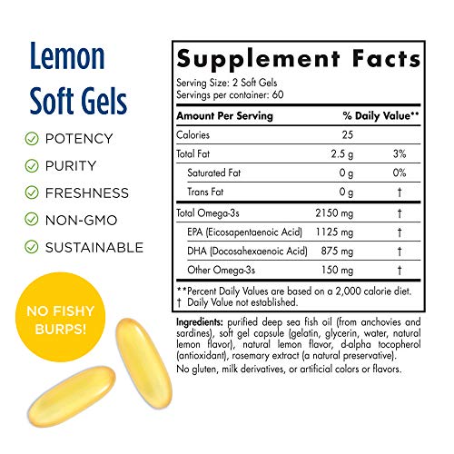 Nordic Naturals ProOmega 2000, Lemon Flavor - 120 Soft Gels - 2150 mg Omega-3 - Ultra High-Potency Fish Oil - EPA & DHA - Promotes Brain, Eye, Heart, & Immune Health - Non-GMO - 60 Servings