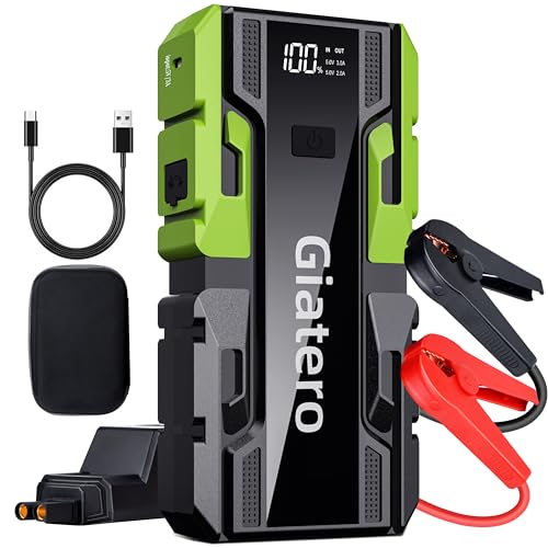 001B 4000A Portable Car Jump Starter - Jump Start Box Battery Pack for Motorcycle - 12 Volt Battery Booster with Flashlight and Type C Port Cables(Up to 9L Gas/8L Diesel)