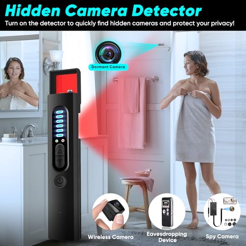 Hidden Camera Detector, 2024 Anti-Spy Camera Detector, Hidden Device GPS Detector, Bug Detector, Rf Wireless Signal Scanner, Camera Detector for Hotels, Home, Office, 5 Levels Sensitivity (Black)