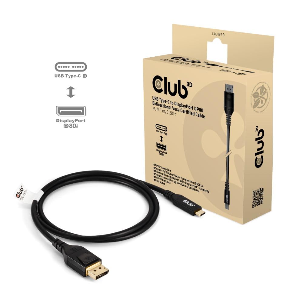 Club 3D CAC-1561 USB Type C Cable to Mini DP 2.1 Bi-Directional VESA DP40 Certified Cable M/M 2m/6.56ft