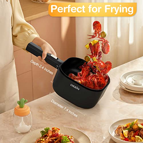 Dezin Hot Pot Electric with Steamer, 2L Non-Stick Ceramic Coating Electric Pot, Multifunction Cooker for Ramen, Portable Hot Pot with Power Control for Dorm, Office, Travel (Silicone Spatula Included)