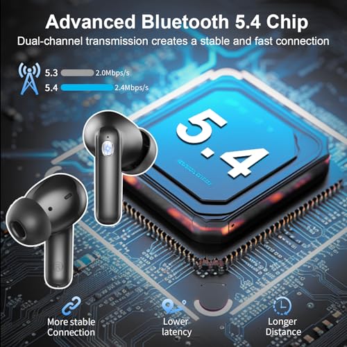 Wireless Earbuds, Bluetooth 5.4 Headphones with 4 ENC Noise Cancelling Mic, 45Hrs Playtime Bluetooth Earphones HiFi Stereo Deep Bass, in Ear Earbuds IP7 Waterproof, Wireless Headphones for Android iOS