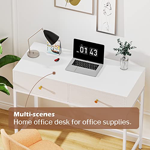 SUPERJARE 39.4" White Desk with 2 Drawers, Modern Makeup Vanity Desk, Small Computer Desk Home Office Desk for Writing Study Bedroom