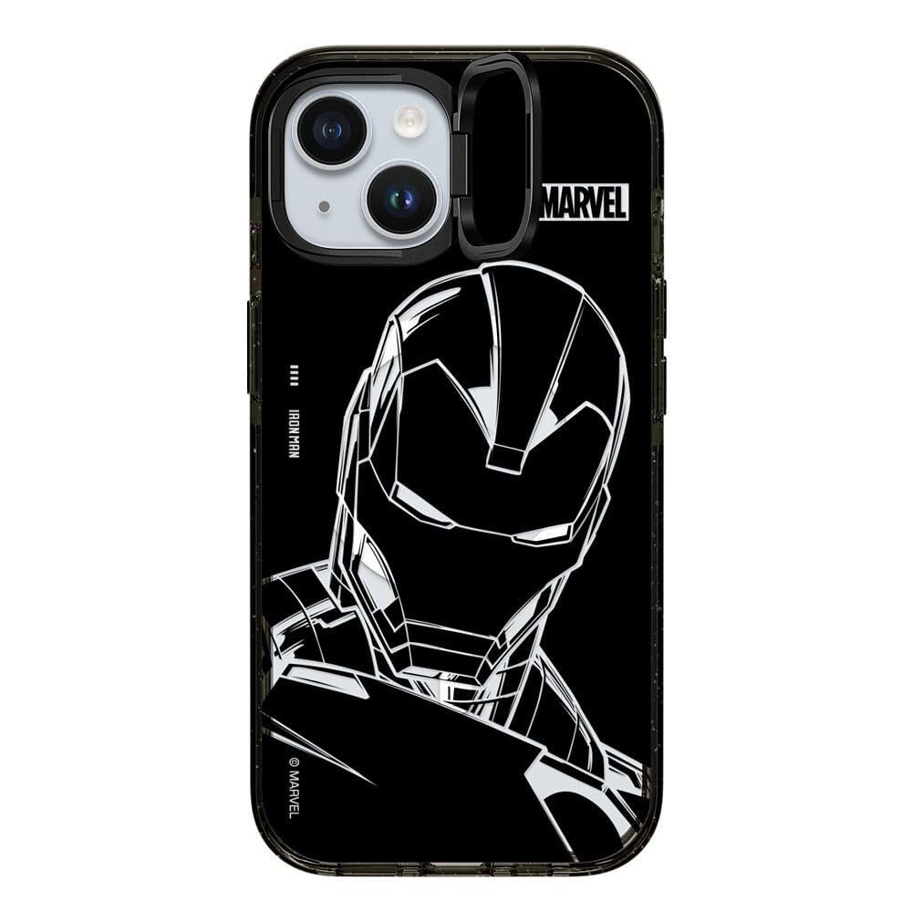 CASETiFY Impact Ring Stand iPhone 15 Case [Iron Man Co-Lab / 3X Military Grade Drop Tested / 6.6ft Drop Protection/Compatible with Magsafe] - Iron Man - Black - Clear Black