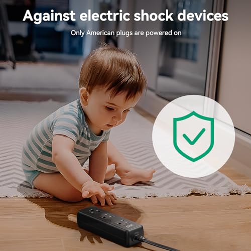Outdoor Power Strip Weatherproof, 6 FT Outdoor Extension Cord 3 Outlets 1875W Overload Protection, Shock Prevention Surge Protector Power Strip for Kitchen Patio Christmas Lights, Black