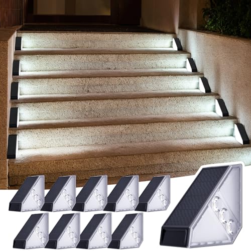 JSOT Solar Step Stair Lights Outdoor Yard Decor 10 Pack, IP65 Waterproof Deck Lighting for Outside Solar Powered, Solar Garden Light Decor for Fence, Backyard, Front Porch Step, Balcony, Wall, Patio