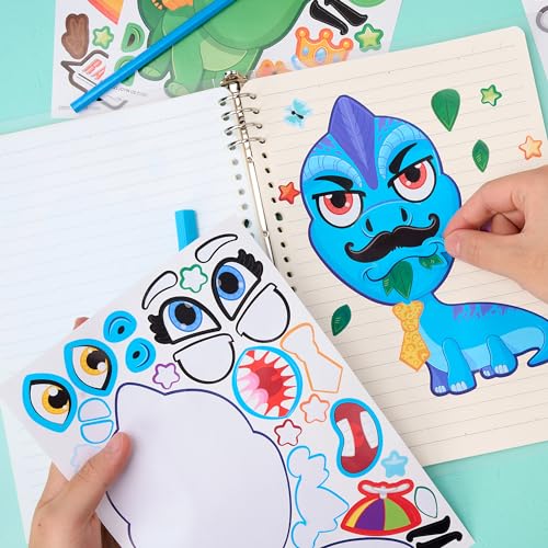 JOYIN 24 PCS 6"x 9" Make a face Stickers for Kids, Make Your Own Animal Dinosaur and Match Sticker Sheets with Dinosaur and Fantasy Animals Kids Crafts Party Favors Goodie Bags Stuffers for Kids