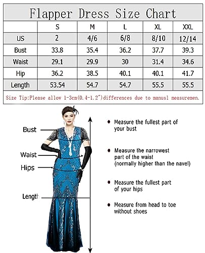 1920s Short Sleeve Sequin Gatsby Maxi Long Evening Prom Mermaid Hem Cocktail Dress w/Accessories Set Black Gold