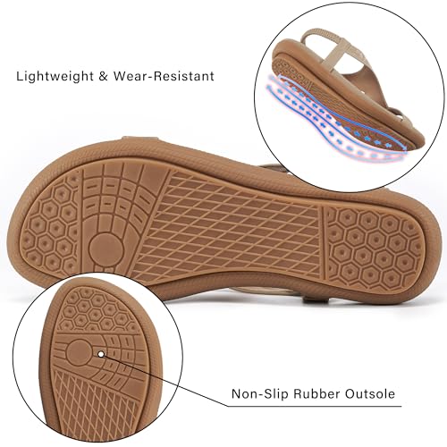HARENCE Flat Sandals for Women Dressy: Casual Summer Womens Sandal Comfort Elastic Ankle Strap Slip on Flats Shoes