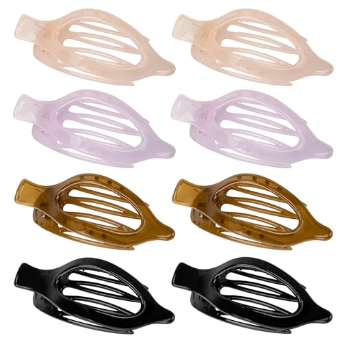 Gift4U Flat Hair Clips for Women, 8 Pack French Concord Claw Clips for Thick Thin Curly Hair, Strong Hold No Slip Grip Hair Claw Clips, Neutral Colors A