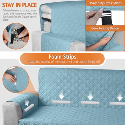 VANSOFY Upgraded Sectional Couch Covers 100% Waterproof L Shaped Sofa Slipcover Reversible Chaise Lounge Cover for Sectional Sofa Furniture Protector Cover for Pets Dog Cat(Small, Off White)