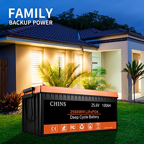 CHINS Bluetooth LiFePO4 Battery, 24V 200Ah Smart Lithium Battery | Built-in 200A BMS | 4500+ Cycles, Perfect for Golf Cart, Trolling Motor, Solar, Marine, RV, Home Energy Storage and Off-Grid etc.