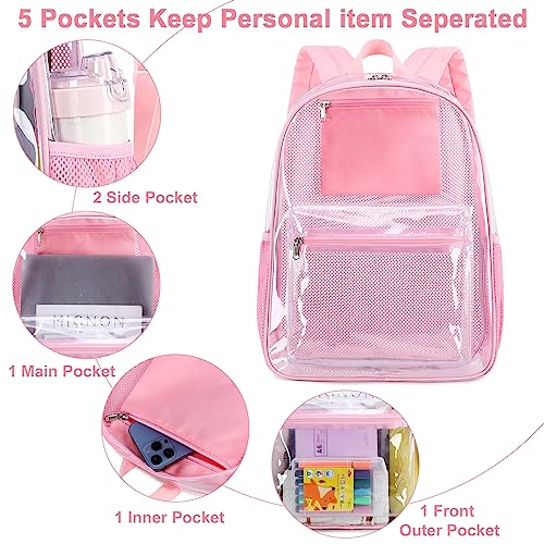 BTOOP Clear Backpack for School Kids Girls with Clear Lunch Box Large See Through Book Bags Heavy Duty Transparent Plastic Backpacks for Teens Women Work Stadium