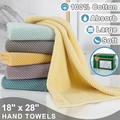 VOOVA & MOVAS Bathroom Towels - 100% Cotton | Quick Dry | Soft | Thick, 6 Piece Towel Set, 2 Large Bath 30"x56", 2 Hand 18"x28", 2 Washcloths 13"x13", Bathroom Essentials,Blue and White