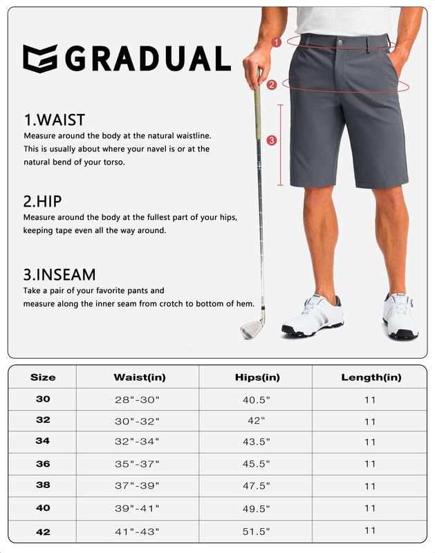 Men's Golf Shorts with 5 Pockets 11" Inseam Stretch Quick Dry Casual Work Dress Shorts for Men(Black,30)