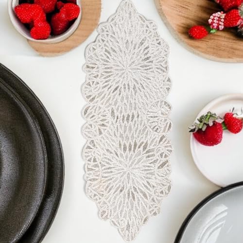 Beaded Table Runner 36inch Glitz Table Runner Decorative Runner Farmhouse Decor Table Runner Bridal Shower Beaded Table Runner Beaded Christmas Table Runner - Chiffon White Sapphire