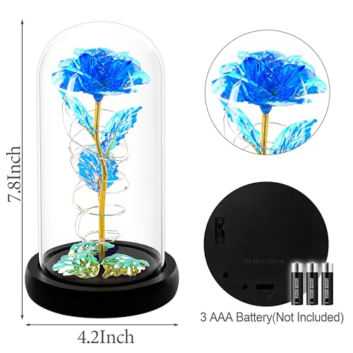 Christmas Rose Gifts for Women,Blue Colorful Artificial Flower,Xmas Rose Flowers Gift for Mom Her,Light Up Rose Flower in Glass Dome,Women Birthday Gifts Ideas for Her,Womens,Mom