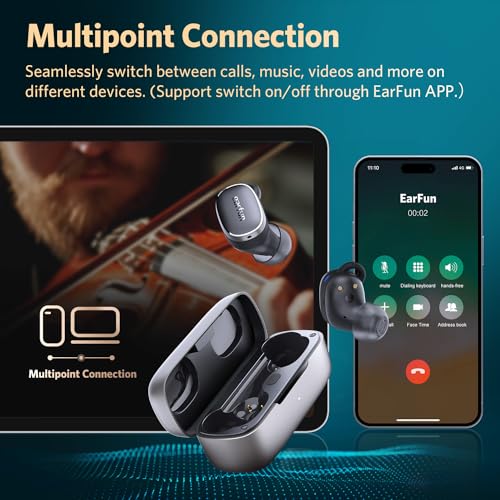 EarFun Free Pro 3 Noise Cancelling Wireless Earbuds, Hi-Res Sound, Snapdragon Sound with Qualcomm aptX™ Adaptive, 6 Mics ENC, Bluetooth 5.3 Earbuds, Multipoint Connection, Custom App, Wireless Charge