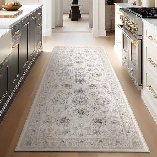 Phantoscope Hallway Runner Rug 2'x6' - Boho Washable Non-Slip Kitchen Rug Runner, Ultra-Thin Vintage Distressed Accent Throw Rug for Entryway Laundry Bathroom Bedroom, Beige/Neutral