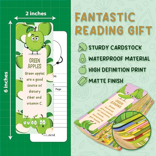 Only Zest Bookmarks for Kids Bulk - 48 Pack Fruit Bookmarks for Kids, Bulk Bookmarks, Cute Bookmarks, Book Marks for Kids, Paper Bookmarks Classroom Gifts (Green)