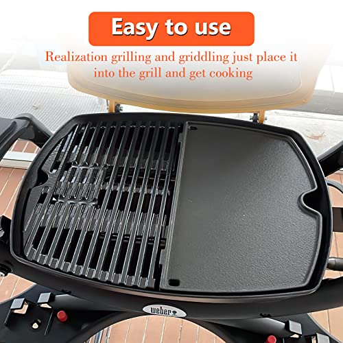 QuliMetal Cast Iron Grill Griddle for Weber Lumin Compact Outdoor Electric Barbecue Grills, Replacement for Weber Lumin Compact Griddle, 1 Pack