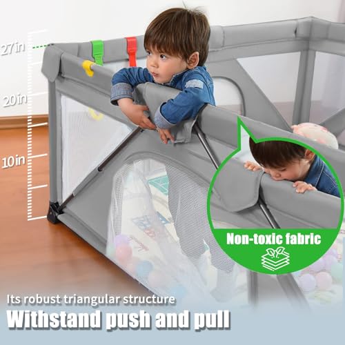 Baby Playpen Foldable, Heyo.Ja Large Play Yard, Playpen for Babies and Toddlers, Play Pens for Babies and Toddlers with Gate, Indoor & Outdoor Portable Play Pen (47x47in, Cold Grey)