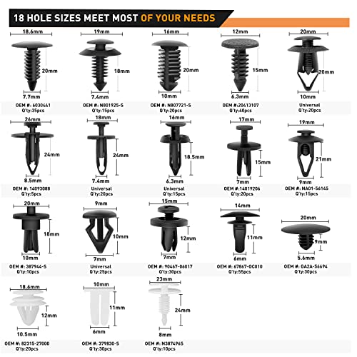 GOOACC 700Pcs Car Push Retainer Clips Auto Fasteners Assortment 30 Sizes Nylon Bumper Fender Rivets with 10 Cable Ties Fasteners Remover for Toyota GM Ford Toyota Honda Chrysler