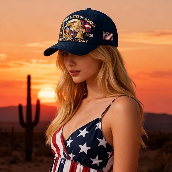 Eagle & Liberty,United States 250th Anniversary Hat,250th Anniversary USA Hat,Bald Eagle Embroidery Patriotic Baseball Cap (A)