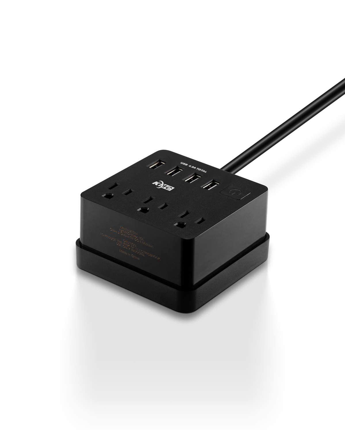 KMC 3-Outlet Travel Power Strip with USB ports (4 USB-A), 5 ft Extention Cord with Multiple Outlets and USB Power Strip, Travel Extension Cord with USB Ports, Power Cube with USB Ports, Black