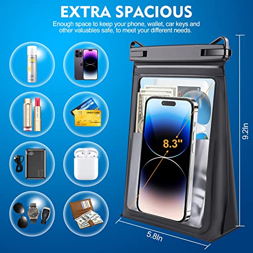 Large Floating Waterproof Phone Pouch [with Sealing Strip], Cell Phone Dry Bag Case for iPhone 15 14 13 12 Pro Max Galaxy Google All Phones, Universal Float Waterproof Bag for Beach Vacation