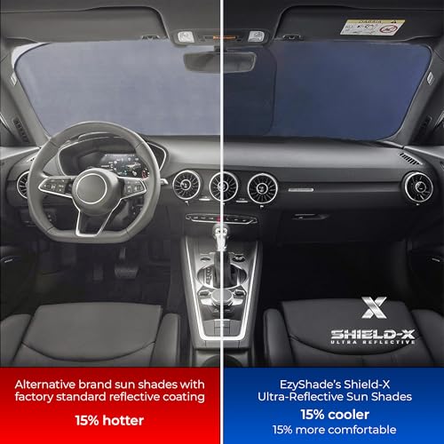 EzyShade Windshield Sun Shade for Jeep with Shield-X Reflective Technology. See Vehicle Size-Chart. Foldable 2-Piece Car Sunshade for Jeep Wrangler, Gladiator, Renegade, FJ Cruiser. X-Small Size