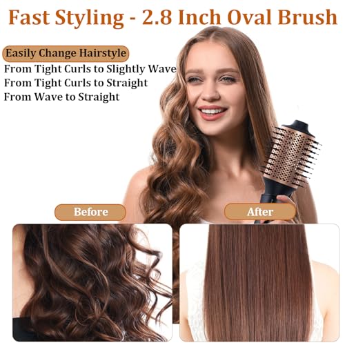 Hair Blow Dryer Brush Set - Versatile Detachable Negative Ion Styler Kit, Ceramic Barrel Hot Air Brush Tools for Volumer, Dry, Slightly Curly, for Women Middle to Long Hair
