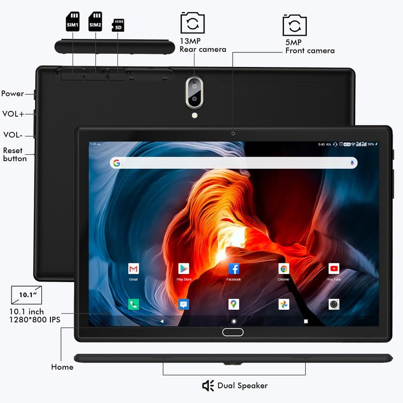 Tablet 2024 Newest, 2 in 1 Tablets 10 inch, Android 13 Tablet 4G Cellular Tablets with Dual Sim Slot 64GB+512GB Expand Storage Octa-Core 13MP Camera, ZONKO WIFI Tablet with Keyboard Mouse Stylus-Black