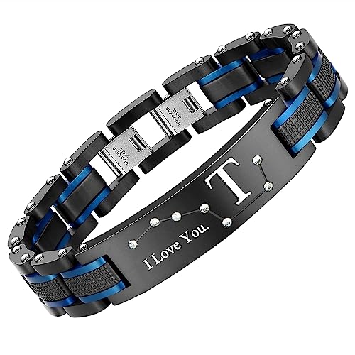 Zillaly men's stainless steel dual color bracelet, black and blue ion plated black, gift for men's husbands, fathers, and sons (blue-blackW)