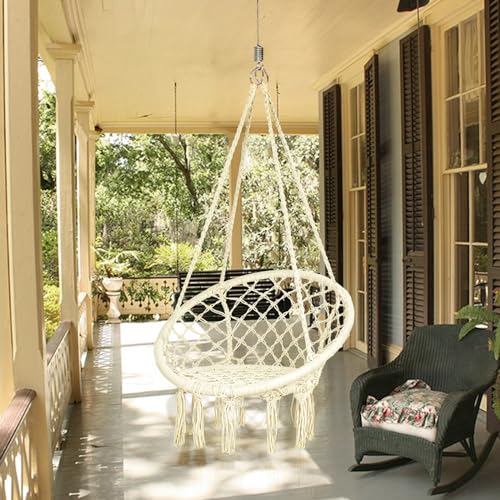 Mertonzo Hammock Swing Chair for 2-12 Years Old Kids,Handmade Knitted Macrame Hanging Swing Chair for Indoor,Bedroom,Yard,Garden- 230 Pound Capacity Off-White- 25.59" L x 18.11" W x 34.25" H