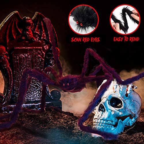 Bswalf Spider Webs Halloween Decorations Outdoor, 16.4 x 15.7 ft Triangular Spider Web + 50‘’ Scary Giant Spider, 20 g Stretch Cobwebs Outdoor Halloween Decorations for Outside Yard Garden Lawn Party