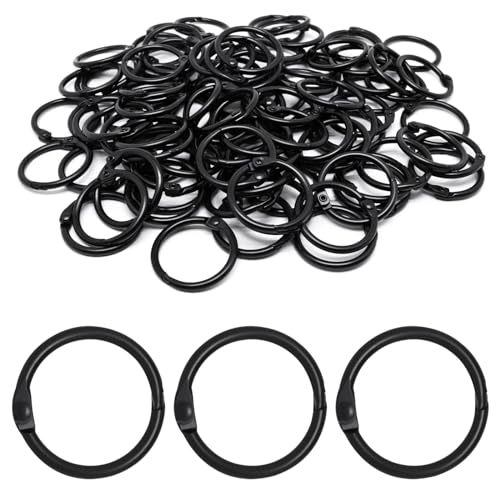 SWZHAI Small Binder Rings 1 inch, Book Rings 100pc, Flash Card Rings Index Card Ring Loose Leaf Binder Rings Black Ring Clips Metal Rings for Index Cards Rings for Paper