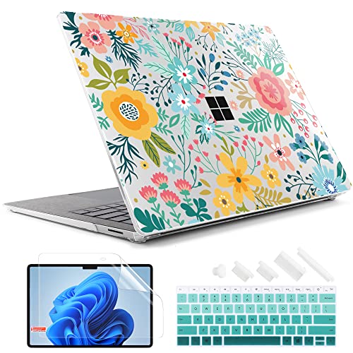 TWOLSKOO Case for 13.5" Microsoft Surface Laptop 5/4/3 with Metal Palm Rest Model 1951/1868, Plastic Hard Shell Case with Screen Protector + Keyboard Cover + Dust Plug, Tropical Leaves X505