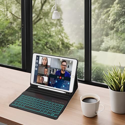 FUWANG Keyboard Case for iPad 9th Generation 10.2 inch 2021 - Detachable 7 Colors Backlit Stand Folio Keyboard Cover for iPad 8th Gen/7th Gen/iPad Pro 10.5"/iPad Air 3rd Gen, with Pencil Holder