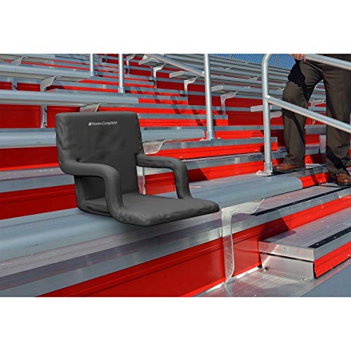 Stadium Chair Cushion - Bleacher Seat with Padded Back Support, Armrests, 6 Reclining Positions, and Portable Carry Straps by Home-Complete (Black)