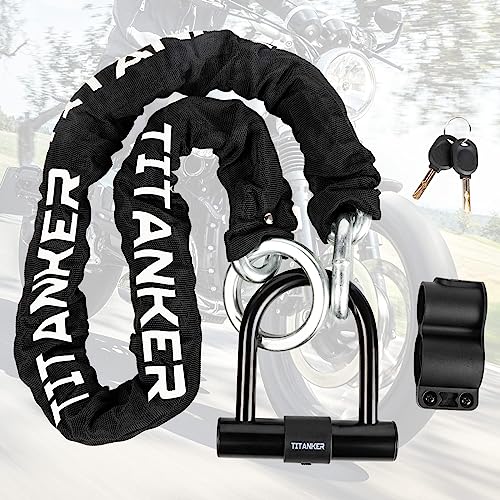 Titanker Bike Chain Lock with U Lock, 3 Feet Bicycle Chain Locks with 2 Keys, 6mm Thick Chain Lock with 14mm Thick Heavy Duty U Lock Anti-Theft Bike Lock for Bicycles, Motorbikes, Mopeds, Scooters