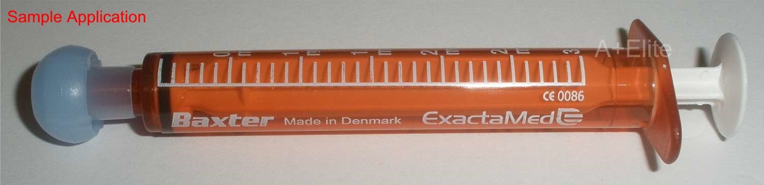 BAXA ExactaMed Oral Liquid Medication Syringe 3cc/3mL 10/PK Amber Medicine Dose Dispenser with Cap Exacta-Med Baxter Comar Latex Free