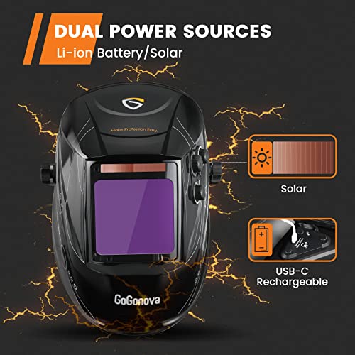 GoGonova 3.94”×3.82” Welding Helmet Auto Dark, Solar Powered Welding Hood, Auto Darkening Welding Helmet 4 Arc Sensor DIN 5-9/9-13 for MIG, TIG, ARC